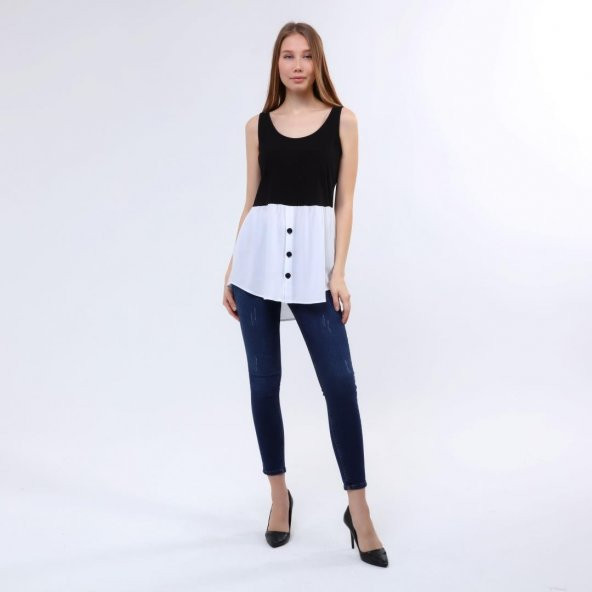 DRR Moda Sıfır Kol Garnili Tunik / Bluz - Resim 2