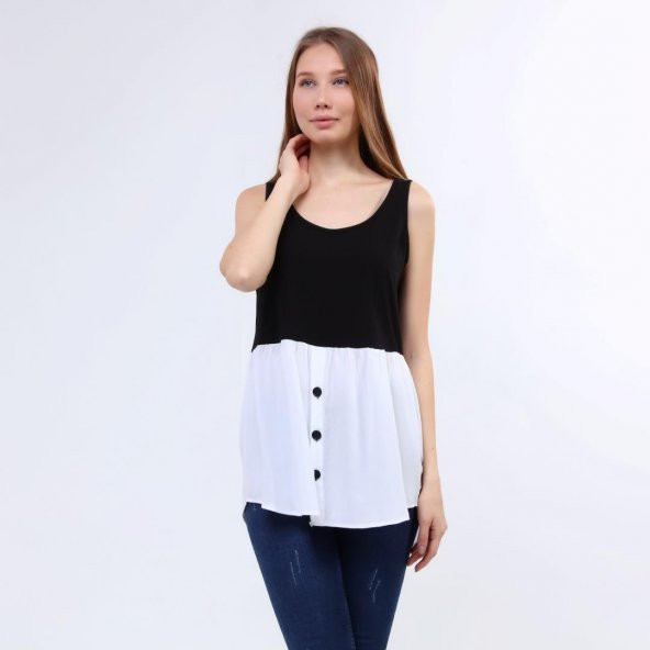 DRR Moda Sıfır Kol Garnili Tunik / Bluz - Resim 3