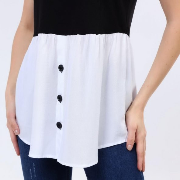 DRR Moda Sıfır Kol Garnili Tunik / Bluz - Resim 7