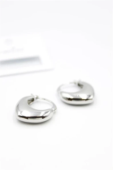Oval Halka Küpe - Gümüş - Resim 2