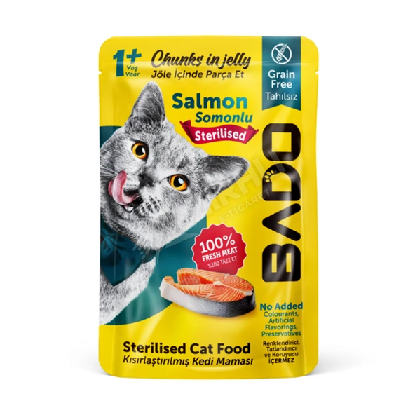 2 ADET Bado Yetişkin Kedi Yaş Mama Sterilised (Kısır) Somonlu 85 Gr ürün görseli 1