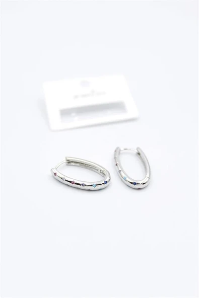 Oval Taşlı Küpe - Gümüş ürün görseli 1
