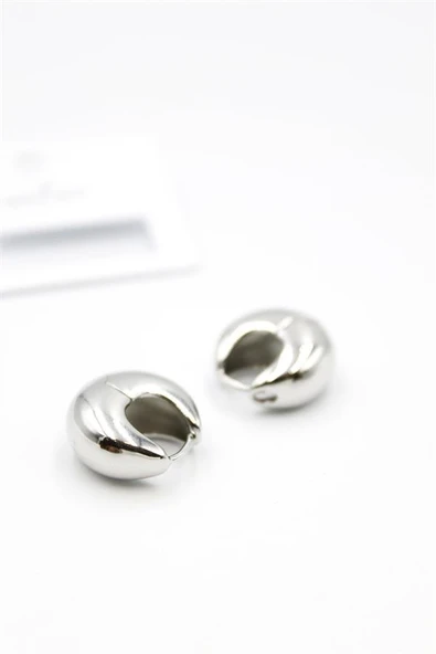 Oval Halka Küpe - Gümüş - Resim 2