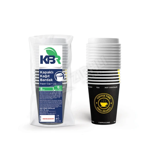 Kbr 8 Oz Kağıt Bardak 6'lı + Kapak ürün görseli 1
