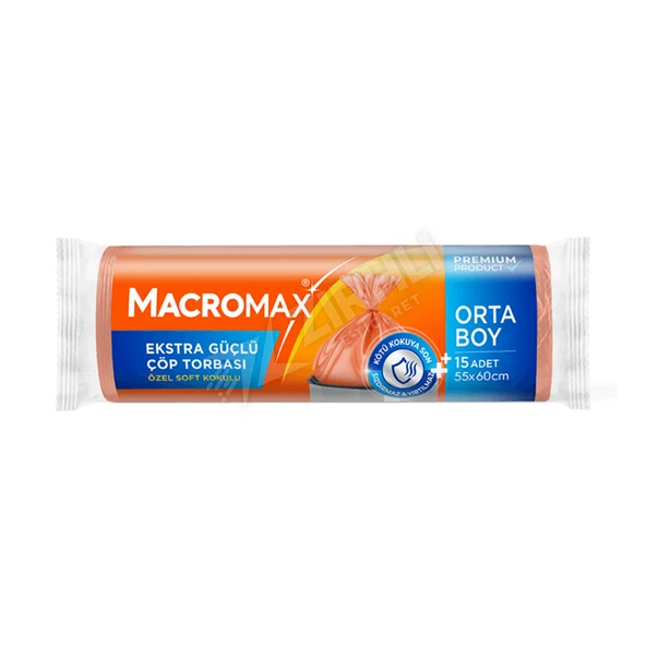 Macromax Ekstra Güçlü Çöp Torbası Orta Boy 15'li Paket ürün görseli 1