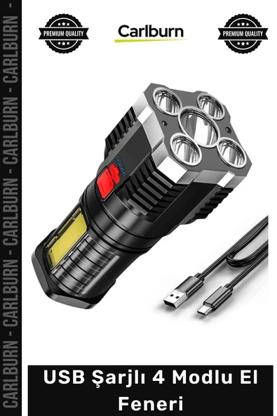#ElFeneri Ultra Parlak COB LED Şarj Göstergeli Kamp Piknik Işıldak Multi USB Şarjlı 4 Modlu El Feneri ürün görseli 1