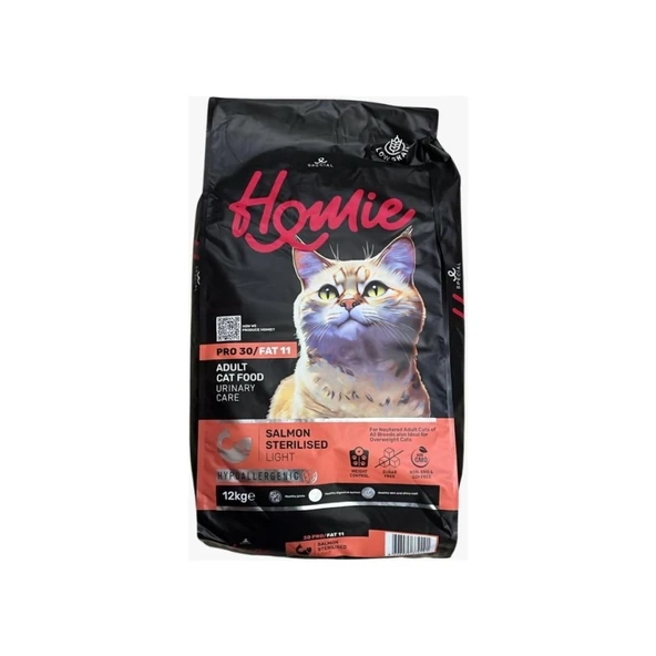HOMİE SPECİAL STERİLİSED&LİGHT LOW GRAİN SOMONLU KEDİ MAMASI 12KG ürün görseli 1