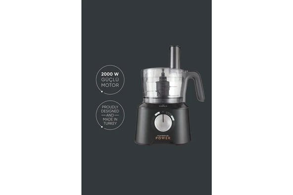 Karaca Mastermaid Power Multifunctional 10 In 1 Shiny Black Mutfak Robotu, Blender Seti 2000W ürün görseli 1