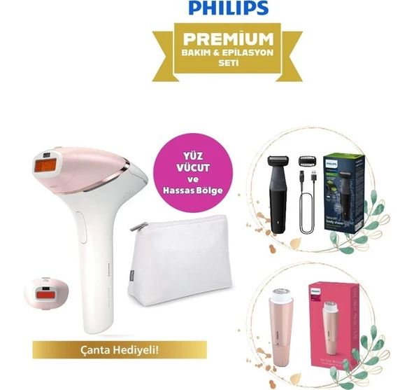 Philips Kablosuz Yüz, Vücüt ve Hassas Bölge Bakım & Akıllı Lazer Epilasyon Seti-Kadın ve Erkekler İçin Uygundur+Yüz Tüy temizleyici ve Vucüt Traş makinesi ürün görseli 1