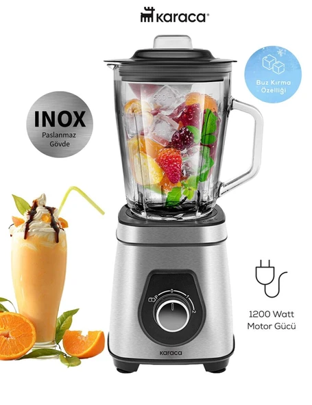 Karaca lezzetli smothiler, milkshakeler,sebze suları 1200W Paslanmaz Çelik Bıçaklı Geniş Hazneli Quick Mix Inox Smoothie Blender ürün görseli 1