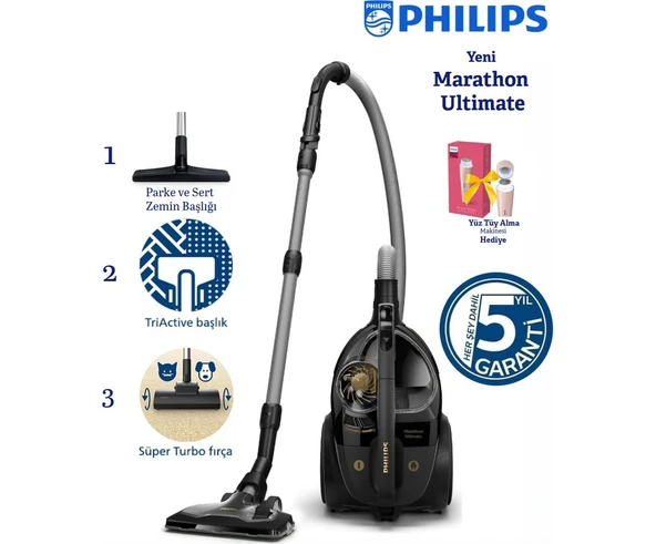 Philips Marathon Elektrikli Süpürge | Toz Torbasız Teknoloji | Güçlü Emiş, Hijyenik Hepa Filtre ve Uzun Ömürlü Performans ürün görseli 1
