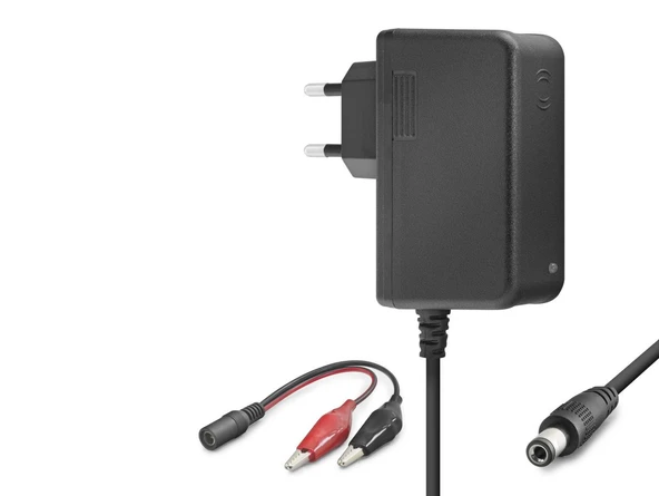 12V 1.2A 14.4W Krokodil Uç Akü Şarj Adaptörü - Siyah B5056 ürün görseli 1