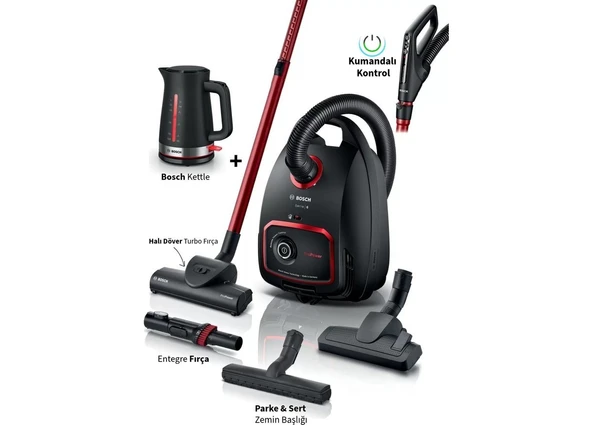 Bosch Kettle Mymoment +10 Yıl Motor Garantili Kumandalı Kontrol Turbo Halı Döver Başlıklı Serie 6 Propower 850 W Toz Torbalı Süpürge ürün görseli 1
