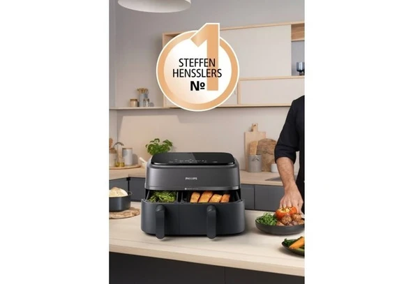 Philips %90’a Kadar Daha Az Yağ ile Sağlıklı Kızartma Çift Hazneli Büyük Hacim – 6 L + 3 L ile Maksimum Esneklik 3000 Serisi Çift Hazneli Airfryer & Fritöz ürün görseli 1