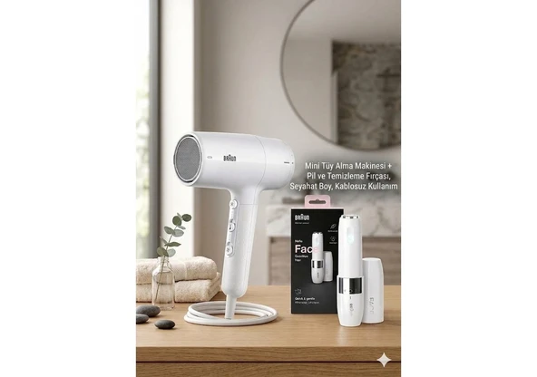 Braun BRHD210E Hd2.1 Saç Kurutma Makinesi, 1 Başlıklı, 2100W Braun FS1000 Mini Tüy Alma Makinesi + Pil ve Temizleme Fırçası, Seyahat Boy, Kablosuz ürün görseli 1
