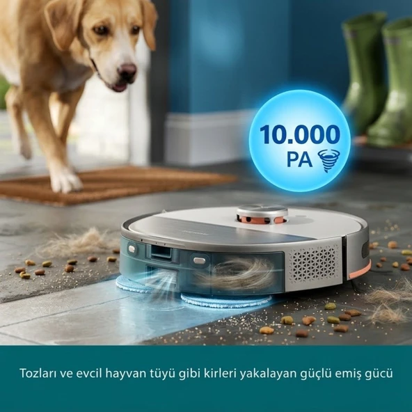 Philips 10000Pa Akıllı Robot Süpürge ve Mop Otomatik Boşaltma İstasyonu Çizgi Lazer Dolanma Önleme ürün görseli 1
