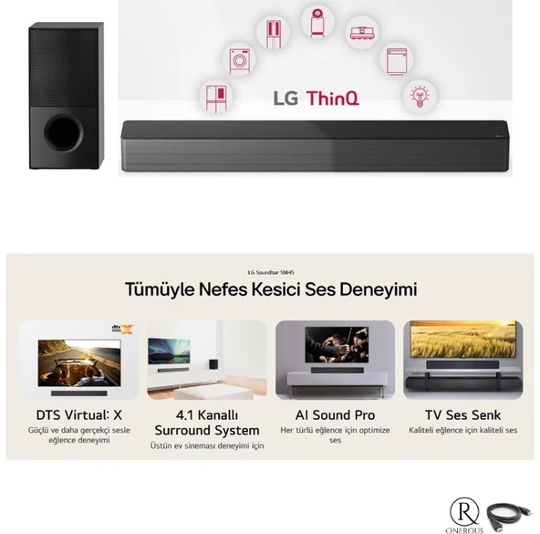 LG 600W 4.1 Kanal Ev Sinema & Soundbar DtsVirtual: x Yüksek Ses ve Kalite, Kablosuz Bluetooth Optik, HDMI ve USB Bağlantı+ HdmıKablo ürün görseli 1