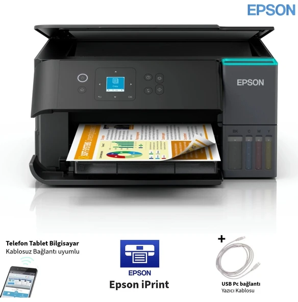 Epson Renkli Tanklı Yazıcı Otomatik Çift Taraflı Baskı Wi-Fi Wi-Fi Direct USB Bağlantılı Mürekkep Püskürtmeli Çok Fonksiyonlu LCD Ekranlı Airprint Destekli ürün görseli 1