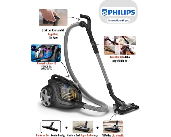 Philips Kumandalı Üst Düzey Torbasız Teknoloji XB9145 Marathon Ultimate Toz Torbasız Süpürge+ Halı Döver Turbo Başlık + Islak Kuru Traş Makinesi Hediyeli ürün görseli 1