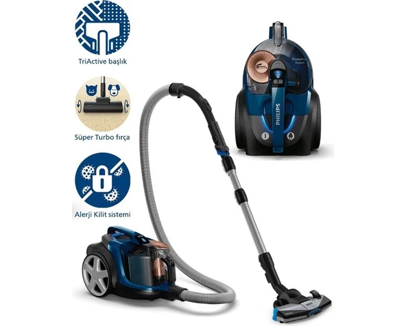 Philips Halı Döver Başlıklı 7000 Serisi Powerpro Max Powercyclone 8 Teknolojisi Triactive Başlıklı Yüksek Performanslı Toz Torbasız Elektrikli Süpürge FC9749+ ürün görseli 1