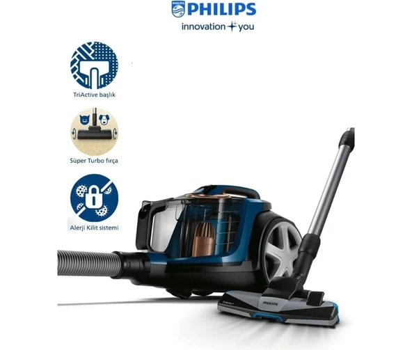 PHİLİPS Hepa 13 Filtre ve Triactive+ ve Halı Döver Turbo Başlık 7000 Serisi Powerpro Max Torbasız Süpürge ürün görseli 1