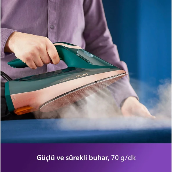 Philips Azur 8000 Serisi Optimaltemp 3000W Akıllı Isı Ayarı 240GR Şok Buharlı Ütü Opal Yeşili +Tüy&hav Temizleyici ürün görseli 1