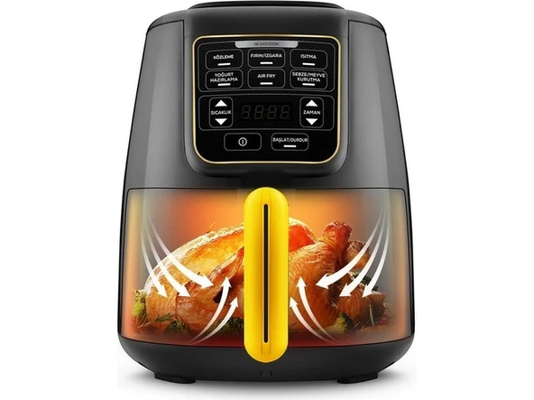 Karaca Less Fat Technology ile Ev Yoğurdu, Fırın/ızgara, Isıtma, Sebze ve Meyve Kurutan Smart Sensorlü Easy Wash Tech Airfryer 1550W ürün görseli 1