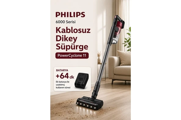 Philips Şarjlı Dikey Süpürge Güçlü Motor Yapısı LED Işıklı Başlık Kablosuz Kullanım Kolaylığı Hafif Gövde Pratik Temizlik ve Yüksek Performans Deneyimi, Çift ürün görseli 1
