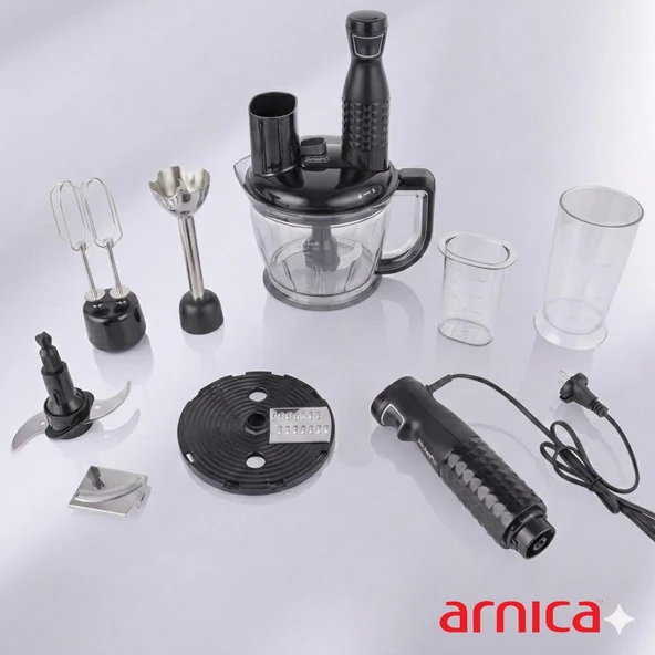 Arnica GH21481 Diamond 1200W Blender Seti Rendeli Doğrayıcı Çırpıcı Dilimleme Diski 1.75 Litre Sürahi Hazne Siyah ürün görseli 1