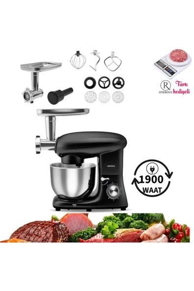 Karaca Multichef 6 Hız kademeli Kıyma Çekme Sucuk-Sosis İçli Köfte Aparatlı Mikser Mutfak Şefi 1900W ürün görseli 1