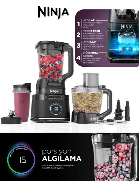Ninja Çok Fonksiyonlu Kullanım: Blender + Mutfak Robotu Sistemi Detect™ Blendsense™ Power Blender Mutfak Sistemi ürün görseli 1