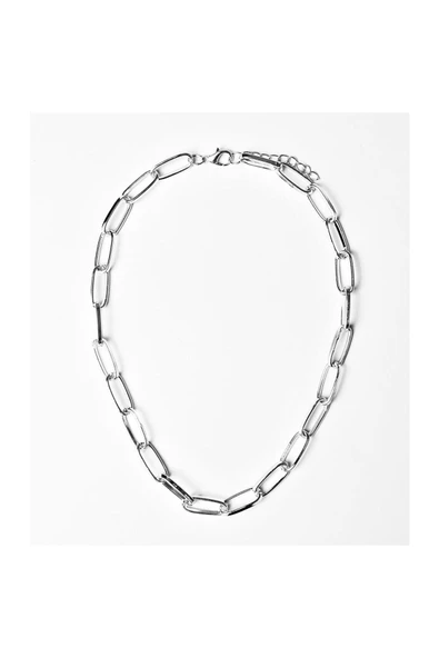 Gümüş Renk Bakla Zincir Kadın Choker Kolye ürün görseli 1