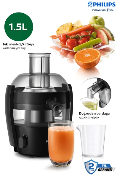 Philips Maksimum meyve suyu. Minimum zahmet-Viva Collection Katı Meyve Sıkacağı, 500W, 1,5 Lt, QuickClean, Damlama Önleyici, HR1832/00 ürün görseli 1