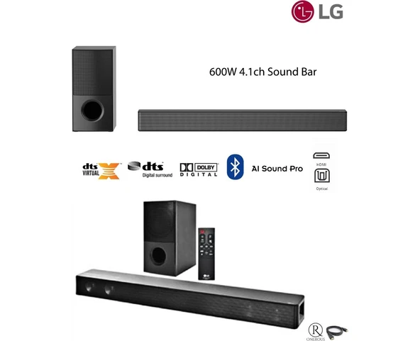 LG 600w Yüksek Ses Ve İade, 4.1 Kanal Sinema Deneyimi, Kablosuz Bluetooth Optik, Hdmı Ve Usb Ses Sistemi Ev Sinema & Soundbar + Hdmı Kablosu ürün görseli 1