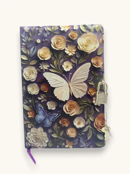 Beyaz Kelebek 3D Görünümlü Hatıra Defteri (Günlük) Kilitli Defter 80 yaprak ürün görseli 1