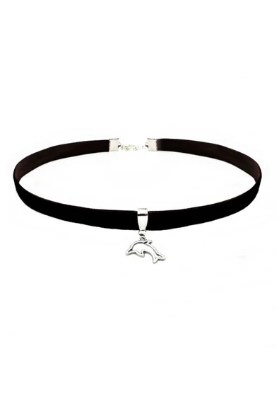 Siyah Kadife Kadın Yunus Balığı Choker Kolye ürün görseli 1