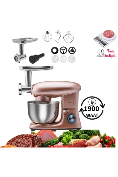 Karaca Multichef 6 Hız kademeli Kıyma Çekme Sucuk-Sosis İçli Köfte Aparatlı Mikser Mutfak Şefi 1900W ürün görseli 1