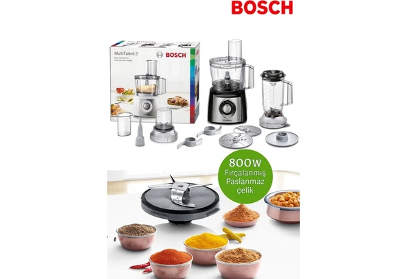 Bosch Hamur Yoğurma Smoothie Rende Öğütücü Doğrayıcı Hepsi Bir Arada Mutfak Robotu-İNOX Paslanmaz Çelik + Hassas Mutfak Tartısı ürün görseli 1