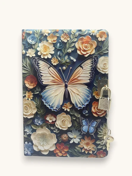 Kahverengi Kelebek 3D Görünümlü Hatıra Defteri (Günlük) Kilitli Defter 80 yaprak ürün görseli 1