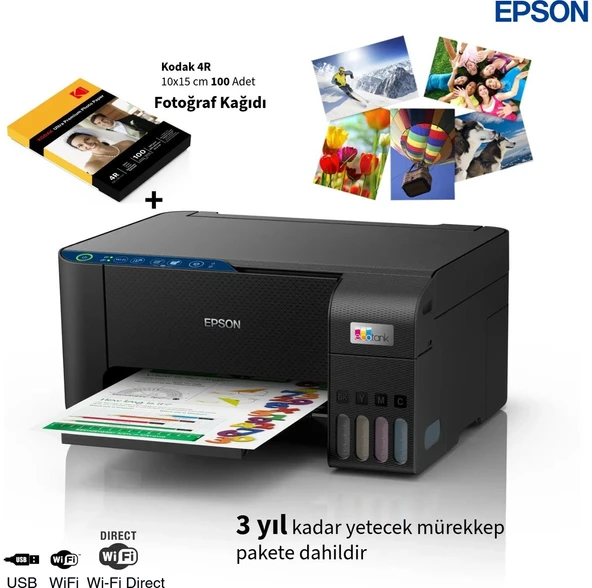 Epson Ecotank Kablosuz Renkli Tanklı Yazıcı Fotokopi Tarayıcı Özellikli Wi-Fi Direct Destekli Düşük Maliyetli Mürekkep Tankı Teknolojili Akıllı Yazıcı ürün görseli 1