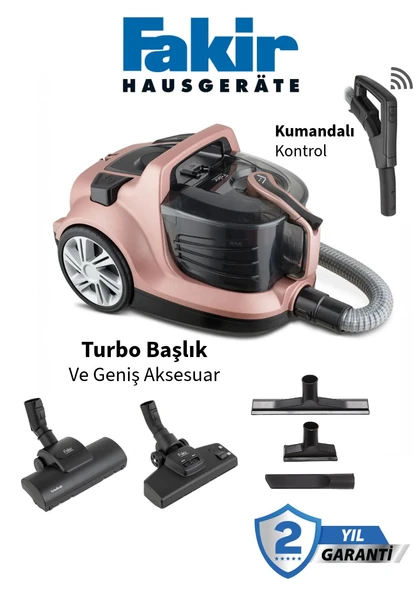 Fakir Veyron Rose 850 W Toz Torbasız Kumandalı Kontrol Hepa Filtre Turbo Halı Döver Başlıklı Süpürge + Yedek Filitre Seti + Tiftik Makinesi ürün görseli 1