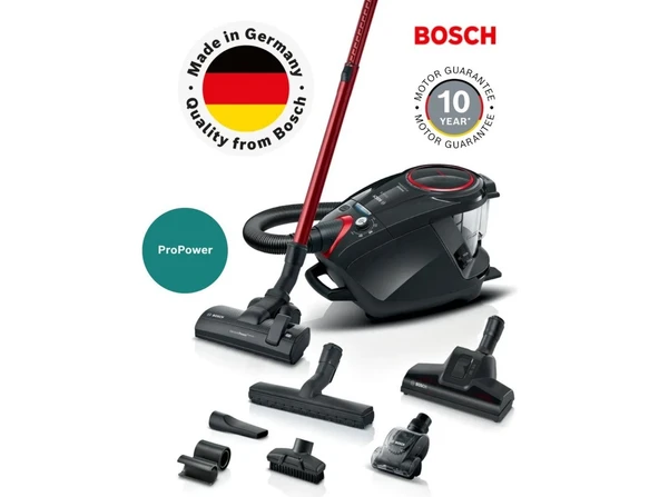 Bosch Toz Torbasız Süpürge - Yüksek Emiş Gücü, Gelişmiş HEPA Filtre ve Sessiz Çalışma ile Üstün Performans+ Hay&tüy temizleyici ürün görseli 1