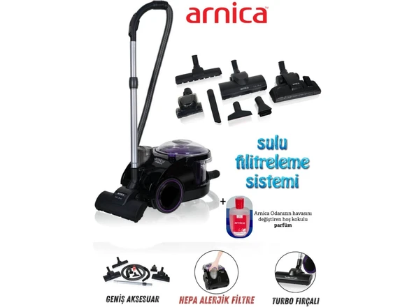 Arnica Bora 2400W Halı Döver Turbo Başlıklı Anti Alerjik Yüksek Performanslı ve Hepa Filtreli Hijyenik Temizlik Sağlayan Torbasız Süpürge ET11372 ürün görseli 1