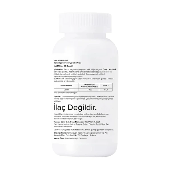 GNC Gentle Iron - 90 Kapsül - Resim 2