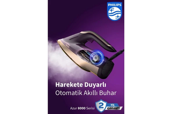 Philips Sıfır Yanık Riski 3000W Yüksek Güç Akıllı Buhar Özelliğine Sahip 8000 Serisi Buharlı Ütü DTS8040+Mini Hav-yün temizleyici ürün görseli 1