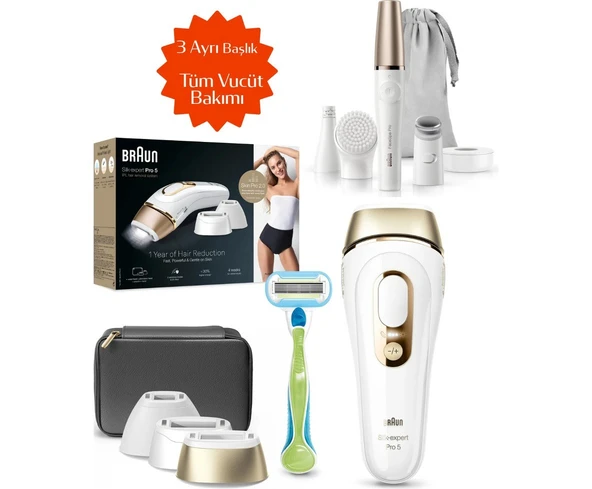 Braun 3 Başlıklı Lazer Epilasyon Cıhazı-Yüz Vucüt ve Hassas Bölge Ipl Silk·expert Pro 5, Evde Tüy Alma, ÇANTA,PL5242+FacePro-HEDIYELI ürün görseli 1