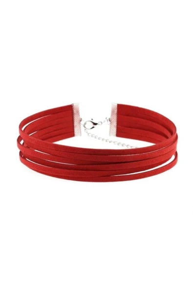 Kırmızı Renk Süet Kadın Choker Kolye ürün görseli 1