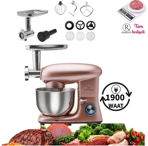 Karaca Multichef 6 Hız Kademeli Kıyma Çekme Sucuk-Sosis Içli Köfte Aparatlı Mikser Mutfak Şefi 1900W ürün görseli 1