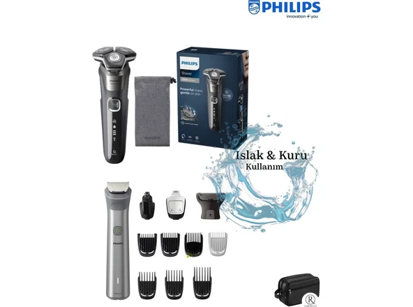 Philips Philips5000 Serisi Tıraş ve Bakım Seti S5887-MG5940-T Sinekkaydı Tıraş Islak ve Kuru Kullanım, Hassas Düzeltici & Vucüt Traş Makinesi+ Taşıma Çantası ürün görseli 1