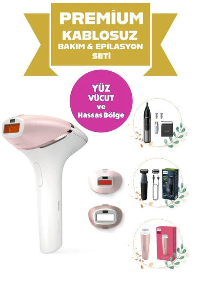 Philips Ödüllü Kablosuz Yüz, Vücüt ve Hassas Bölge Bakım & Akıllı Lazer PREMİUM Epilasyon Seti ürün görseli 1